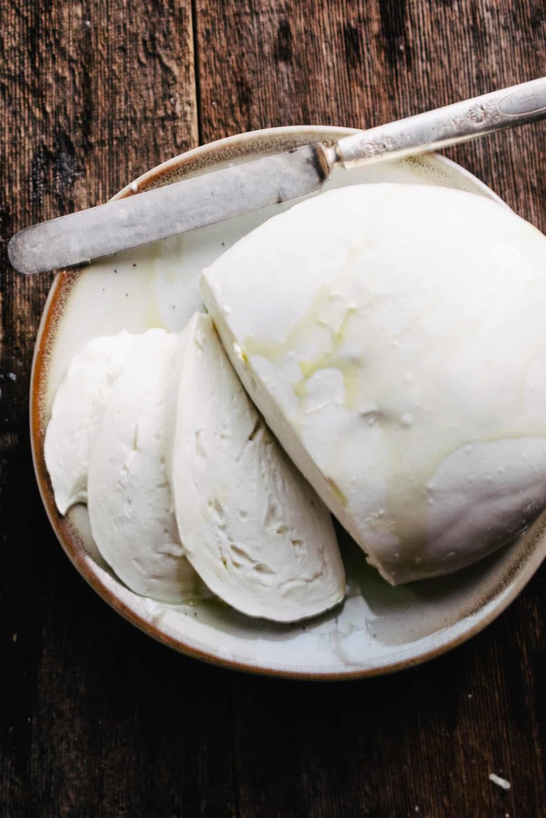 Fior di Latte mozzarella sliced on a plate